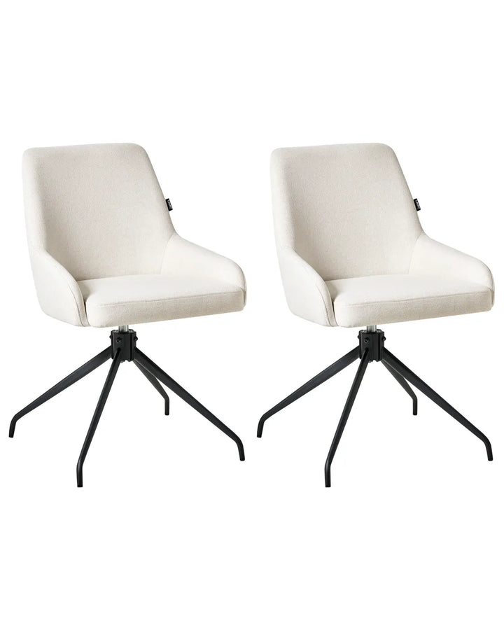 Set of 2 Dining Chairs Swivel Fabric Off-White Millvea