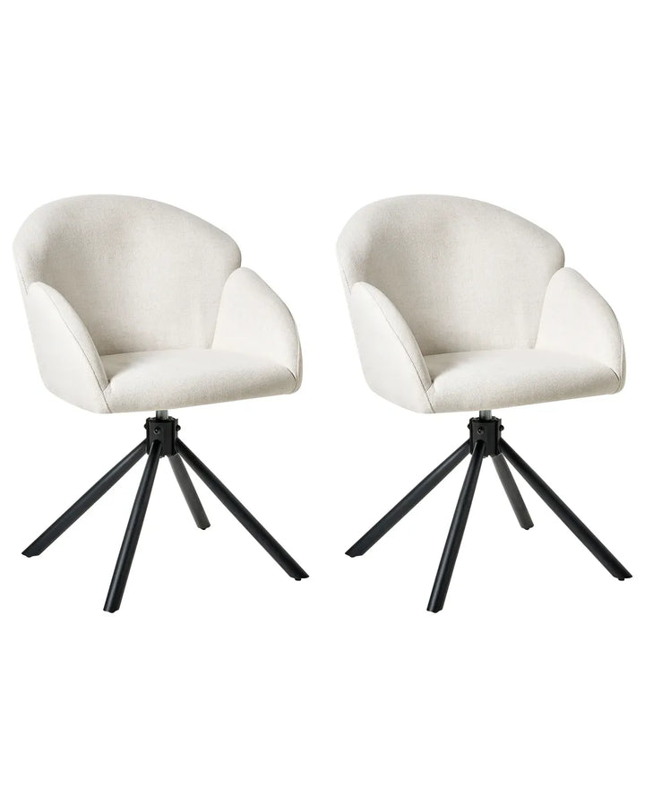 Set of 2 Dining Chairs Swivel Fabric Off-White Orlan