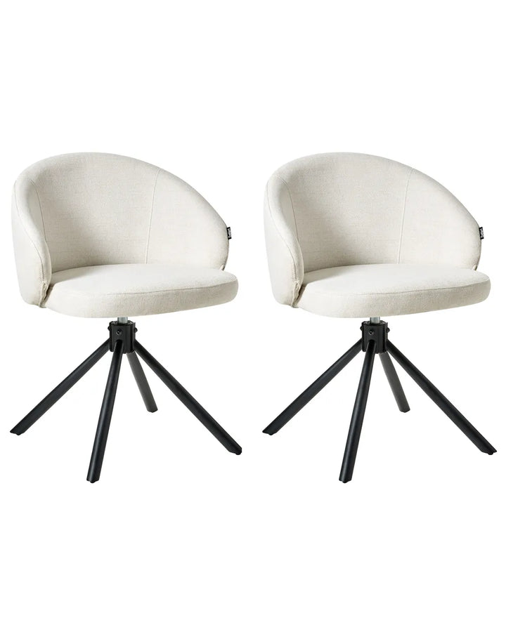 Set of 2 Dining Chairs Swivel Fabric Off-White Leila