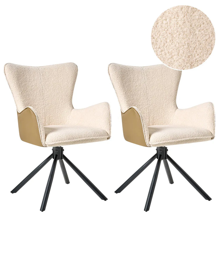 Set of 2 Dining Chairs Swivel Boucle Light Beige Lyn