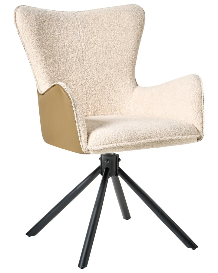 Set of 2 Dining Chairs Swivel Boucle Light Beige Lyn
