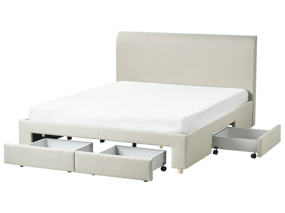 Bed with Storage Drawers Fabric 160 x 200 cm (EU King Size) Beige Kelly