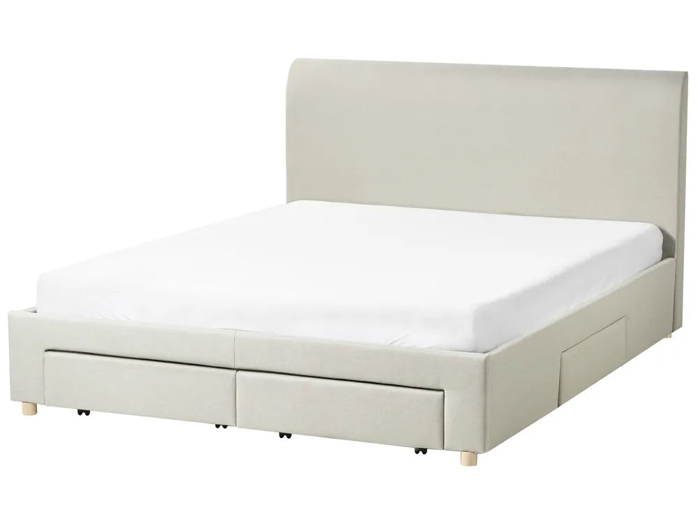 Bed with Storage Drawers Fabric 160 x 200 cm (EU King Size) Beige Kelly
