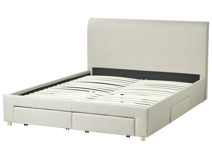 Bed with Storage Drawers Fabric 160 x 200 cm (EU King Size) Beige Kelly