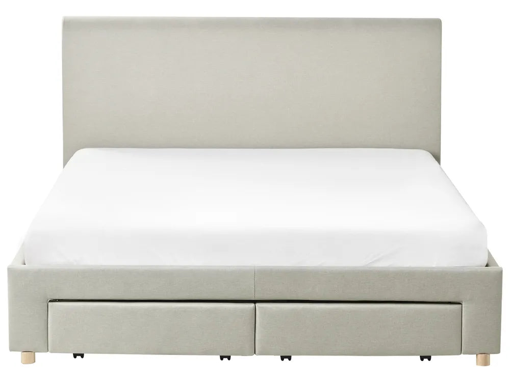 Bed with Storage Drawers Fabric 160 x 200 cm (EU King Size) Beige Kelly