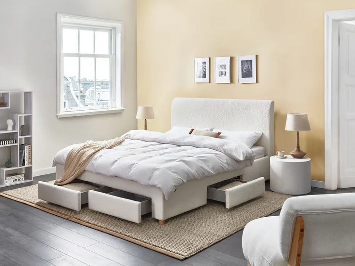 Bed with Storage Drawers Boucle 160 x 200 cm (EU King Size) Off-White Kelly
