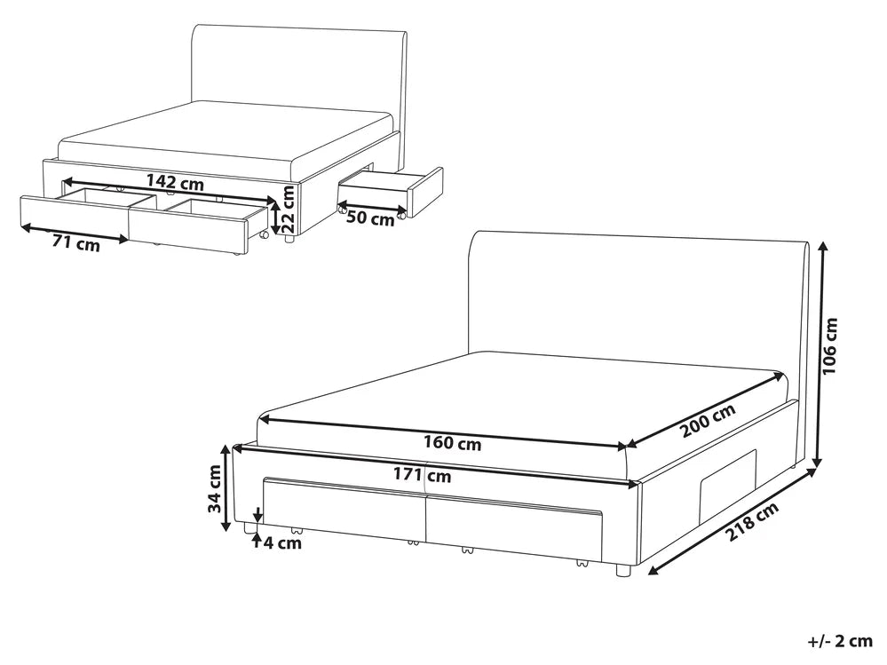 Bed with Storage Drawers Boucle 160 x 200 cm (EU King Size) Off-White Kelly