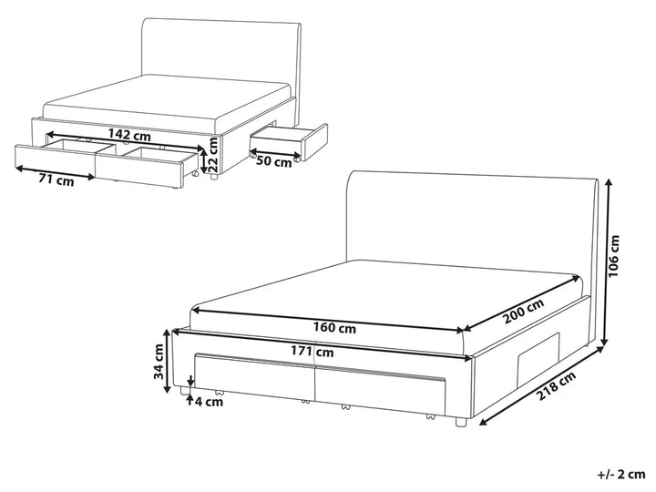 Bed with Storage Drawers Boucle 160 x 200 cm (EU King Size) Off-White Kelly