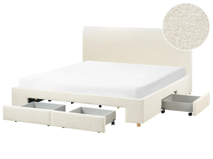 Bed with Storage Drawers Boucle 180 x 200 cm (EU Super King) Off-White Kelly
