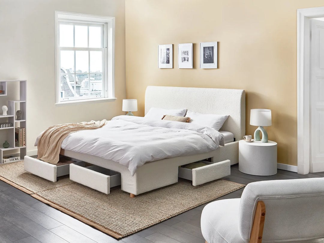 Bed with Storage Drawers Boucle 180 x 200 cm (EU Super King) Off-White Kelly