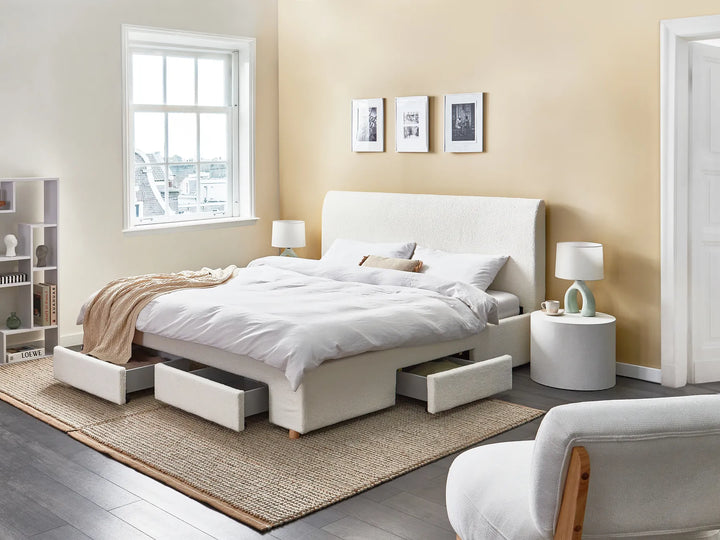 Bed with Storage Drawers Boucle 180 x 200 cm (EU Super King) Off-White Kelly