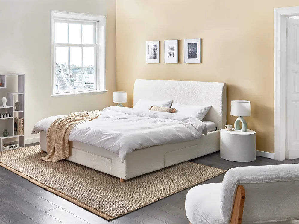 Bed with Storage Drawers Boucle 180 x 200 cm (EU Super King) Off-White Kelly