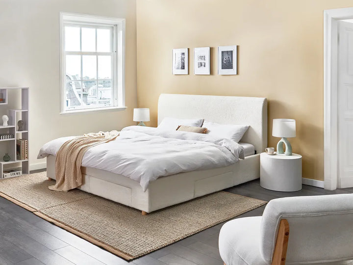 Bed with Storage Drawers Boucle 180 x 200 cm (EU Super King) Off-White Kelly