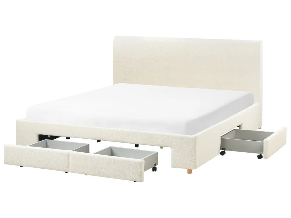 Bed with Storage Drawers Boucle 180 x 200 cm (EU Super King) Off-White Kelly