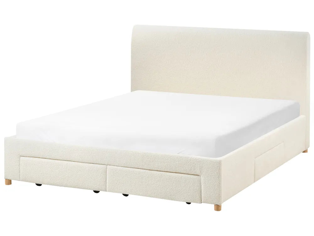 Bed with Storage Drawers Boucle 180 x 200 cm (EU Super King) Off-White Kelly