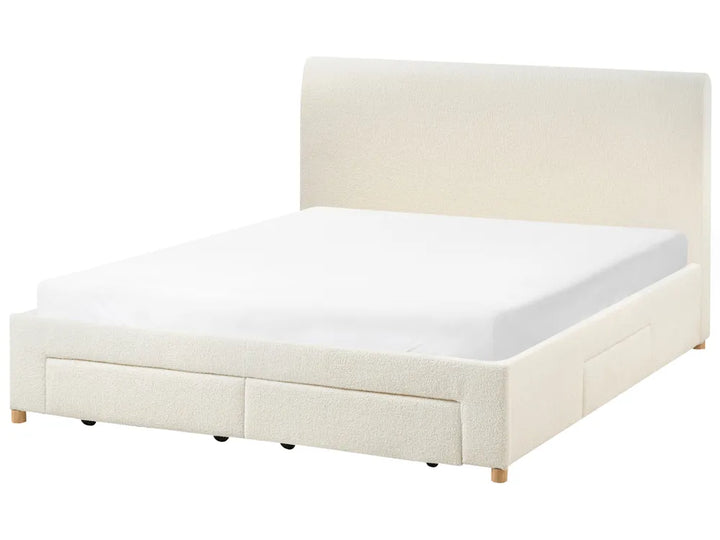 Bed with Storage Drawers Boucle 180 x 200 cm (EU Super King) Off-White Kelly