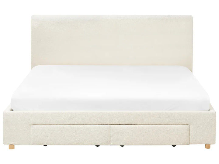 Bed with Storage Drawers Boucle 180 x 200 cm (EU Super King) Off-White Kelly