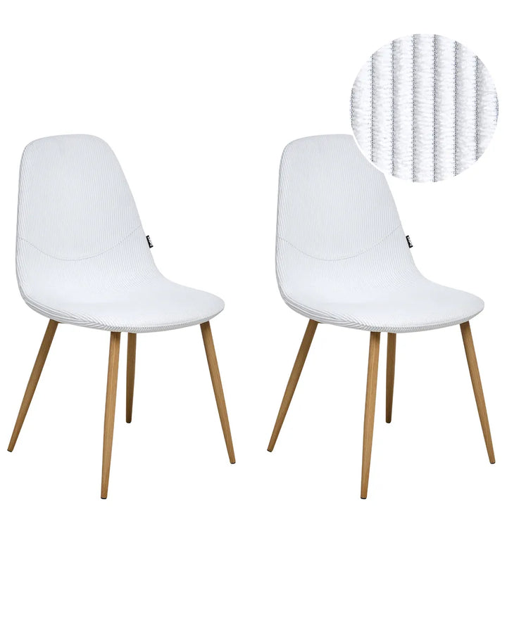 Set of 2 Dining Chairs Corduroy White Alden