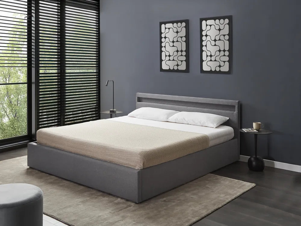 Ottoman Bed with LED Fabric 180 x 200 cm (EU Super King) Dark Grey Sofia