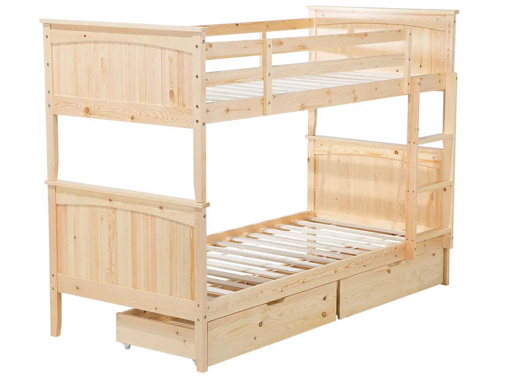 Bunk Bed with Drawers Pine Wood 90 x 200 cm (EU Single) Light Brown Zacek