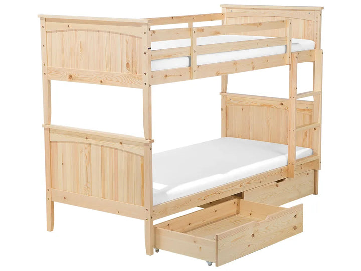 Bunk Bed with Drawers Pine Wood 90 x 200 cm (EU Single) Light Brown Zacek