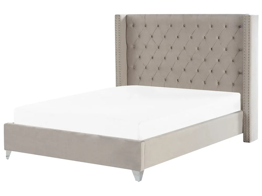 Light grey velvet EU super king bed