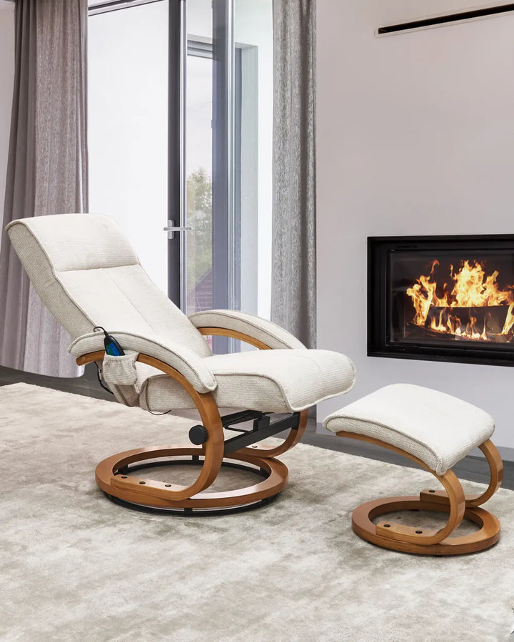 Massage Chair with Footstool Fabric Light Beige Arliana