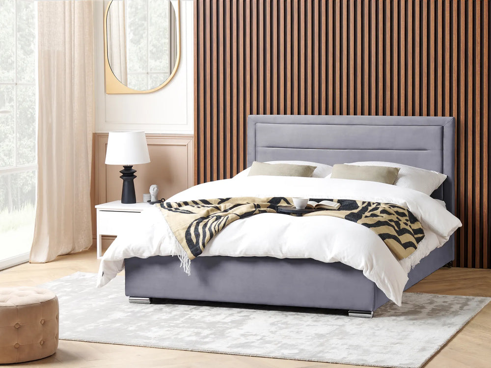 Dark grey velvet ottoman bed with storage base