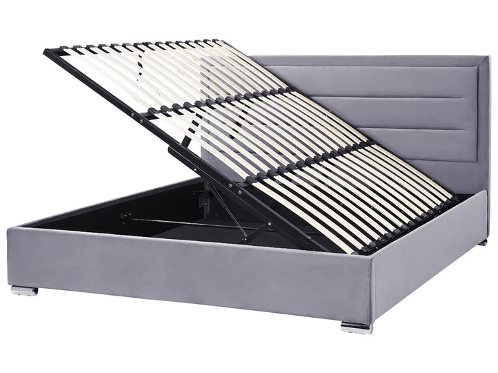 Modern dark grey velvet upholstered bed frame