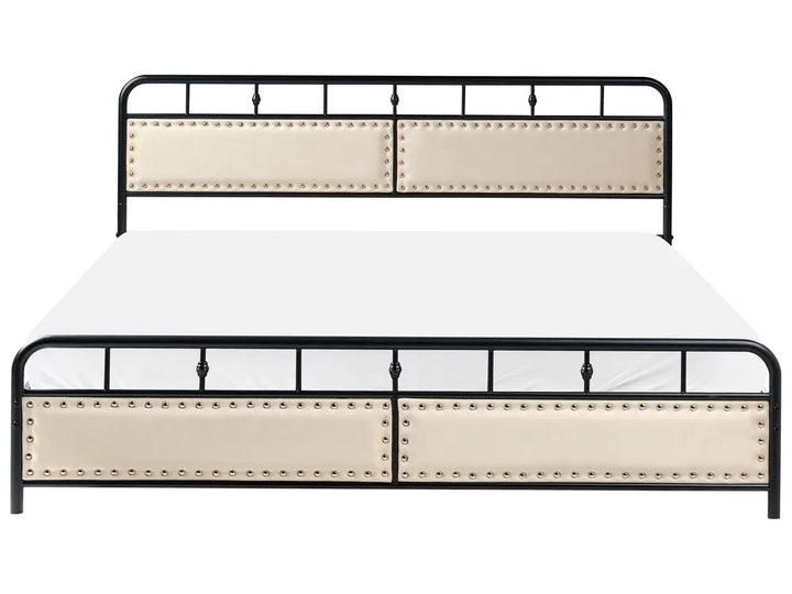 180x200 cm black metal bed with riveted headboard and footboard