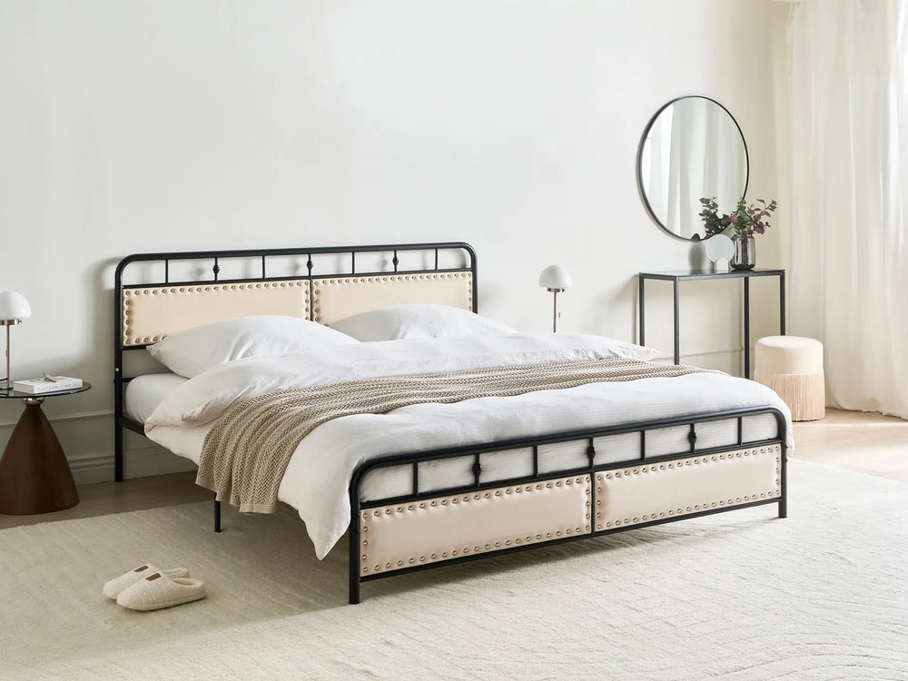 Super king metal bed 180x200 cm with padded headboard