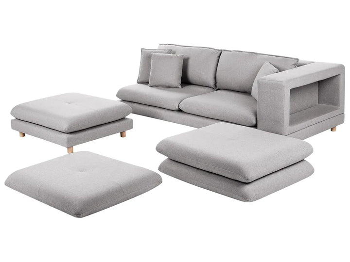 Sofa 2 Seater Fabric Grey with Ottoman Ellard