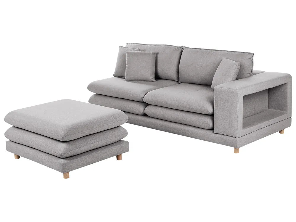 Sofa 2 Seater Fabric Grey with Ottoman Ellard