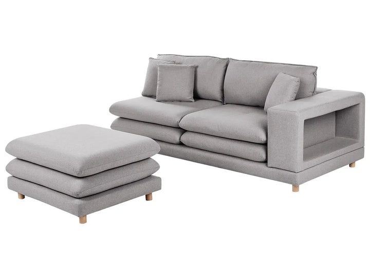 Sofa 2 Seater Fabric Grey with Ottoman Ellard