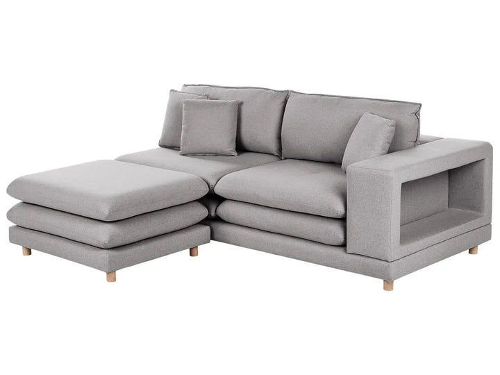 Sofa 2 Seater Fabric Grey with Ottoman Ellard