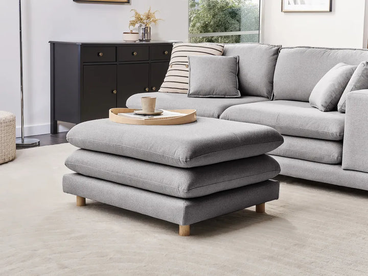 Sofa 2 Seater Fabric Grey with Ottoman Ellard