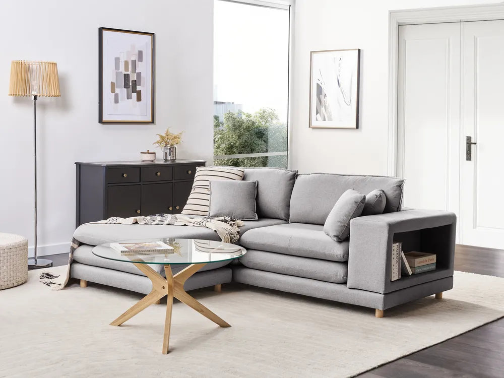 Sofa 2 Seater Fabric Grey with Ottoman Ellard