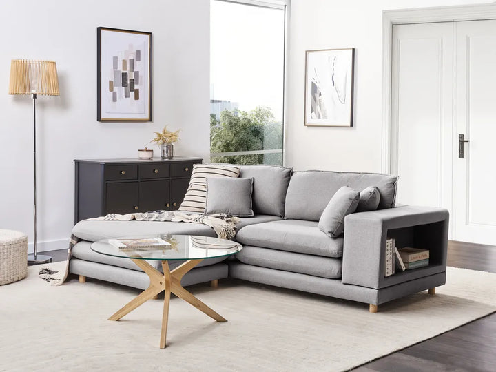Sofa 2 Seater Fabric Grey with Ottoman Ellard