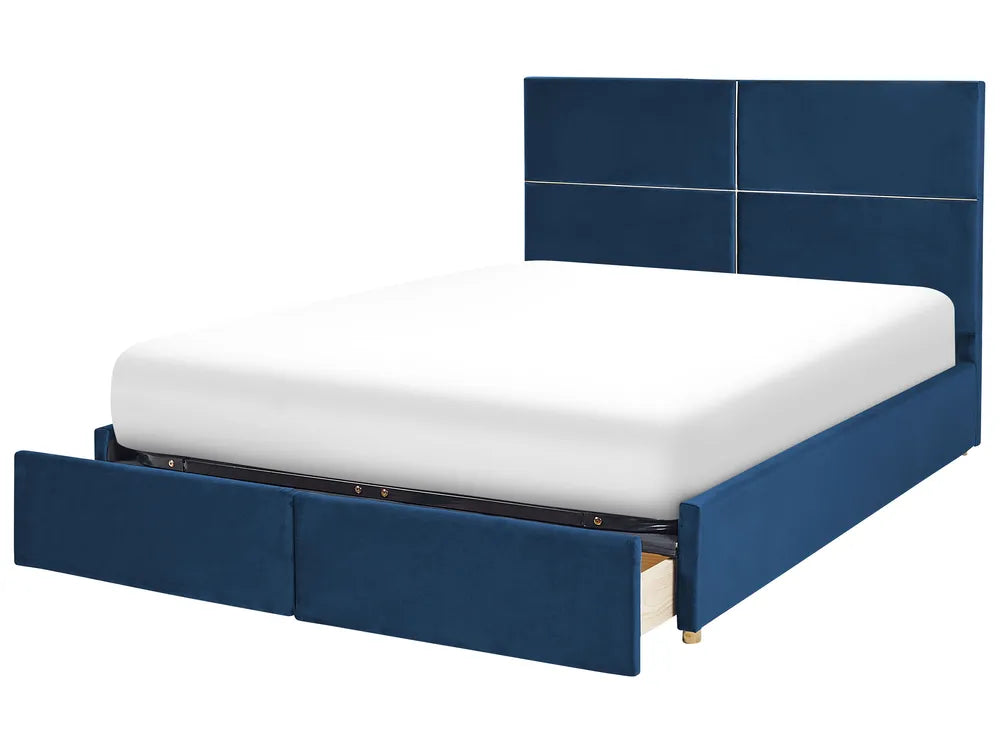 Ottoman Bed Velvet 180 x 200 cm (EU Super King) Navy Blue Clerise