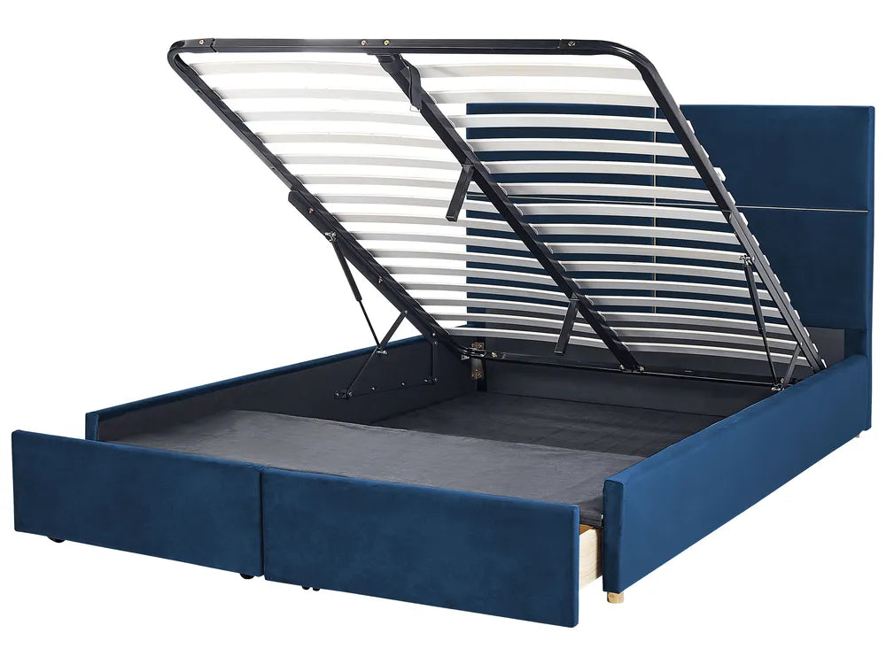 Ottoman Bed Velvet 180 x 200 cm (EU Super King) Navy Blue Clerise