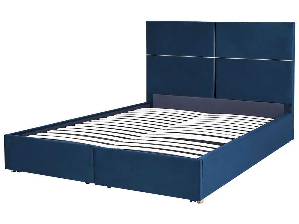 Ottoman Bed Velvet 180 x 200 cm (EU Super King) Navy Blue Clerise