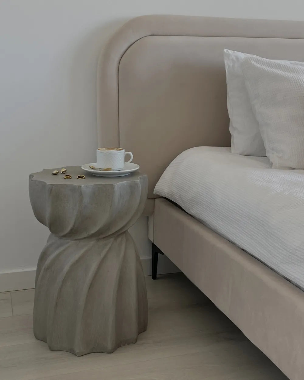 Super king velvet bed frame in light beige modern design