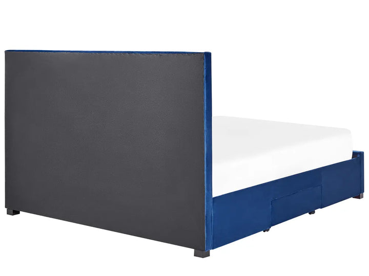 Bed with Storage Drawers Velvet 180 x 200 cm (EU Super King) Navy Blue Klea
