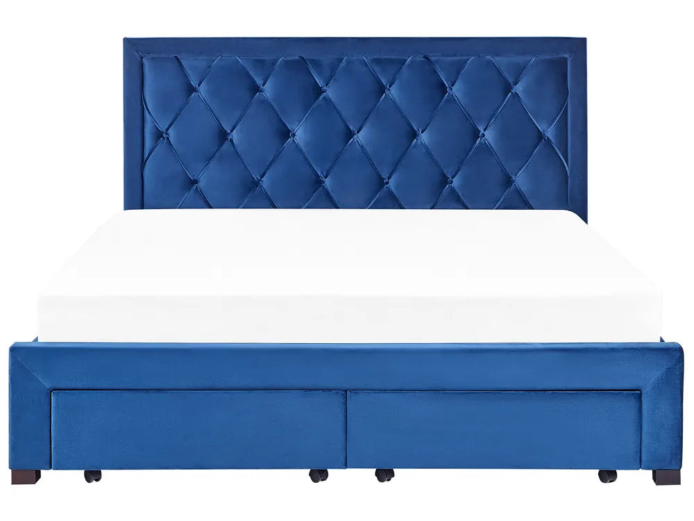Bed with Storage Drawers Velvet 180 x 200 cm (EU Super King) Navy Blue Klea