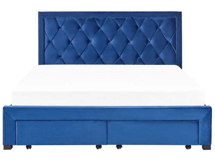 Bed with Storage Drawers Velvet 180 x 200 cm (EU Super King) Navy Blue Klea
