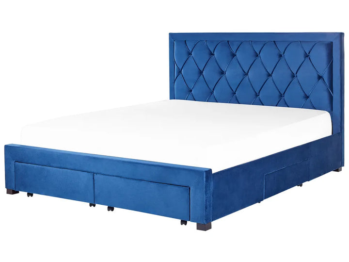 Bed with Storage Drawers Velvet 180 x 200 cm (EU Super King) Navy Blue Klea
