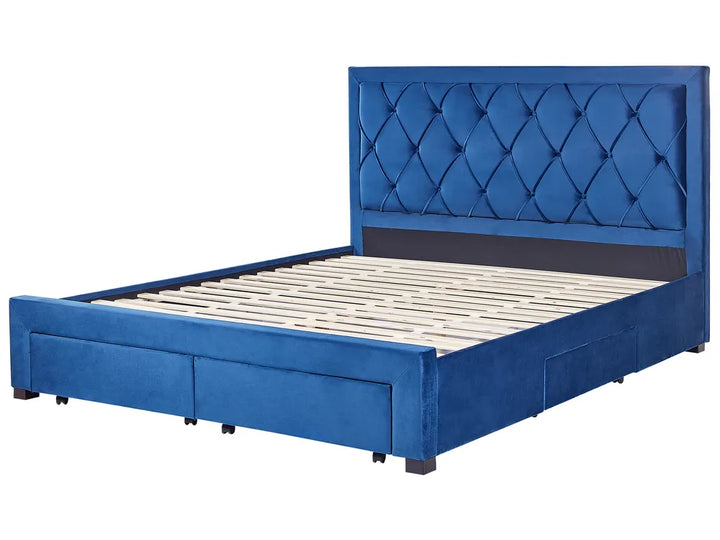 Bed with Storage Drawers Velvet 180 x 200 cm (EU Super King) Navy Blue Klea