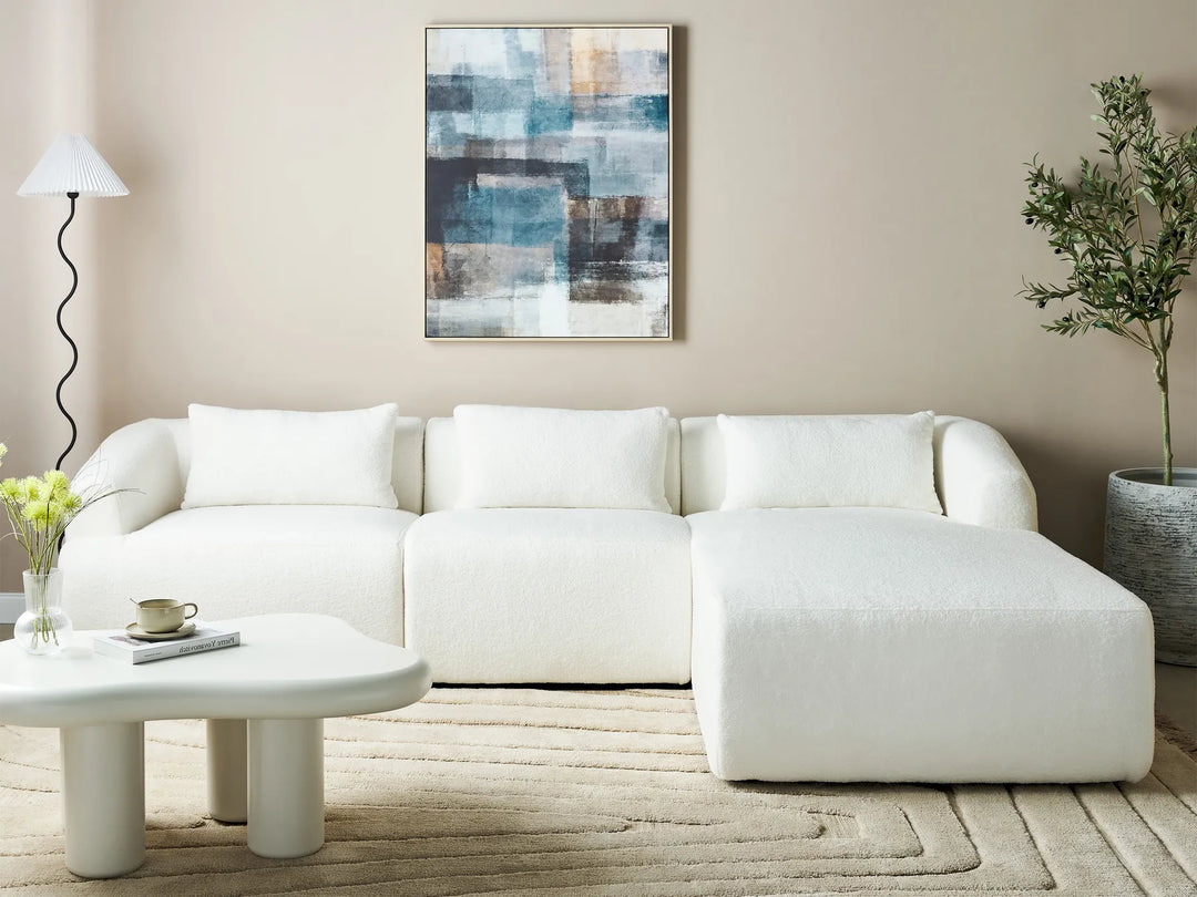 Corner Sofa 3 Seater Boucle Off-White Left Hand Cylar