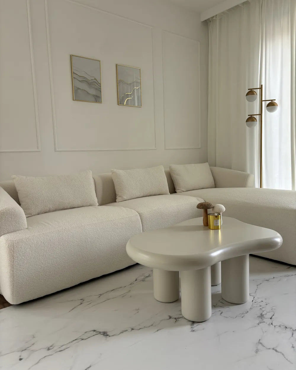 Corner Sofa 3 Seater Boucle Off-White Left Hand Cylar