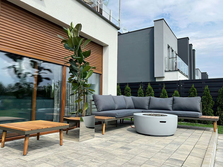 Corato Garden Corner Sofa with Table 5 Seater Acacia Wood Grey